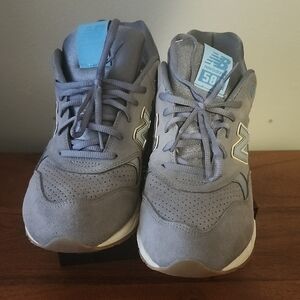 New Balance Gray and Blue Athletic Shoes with Suede and Mesh Upper